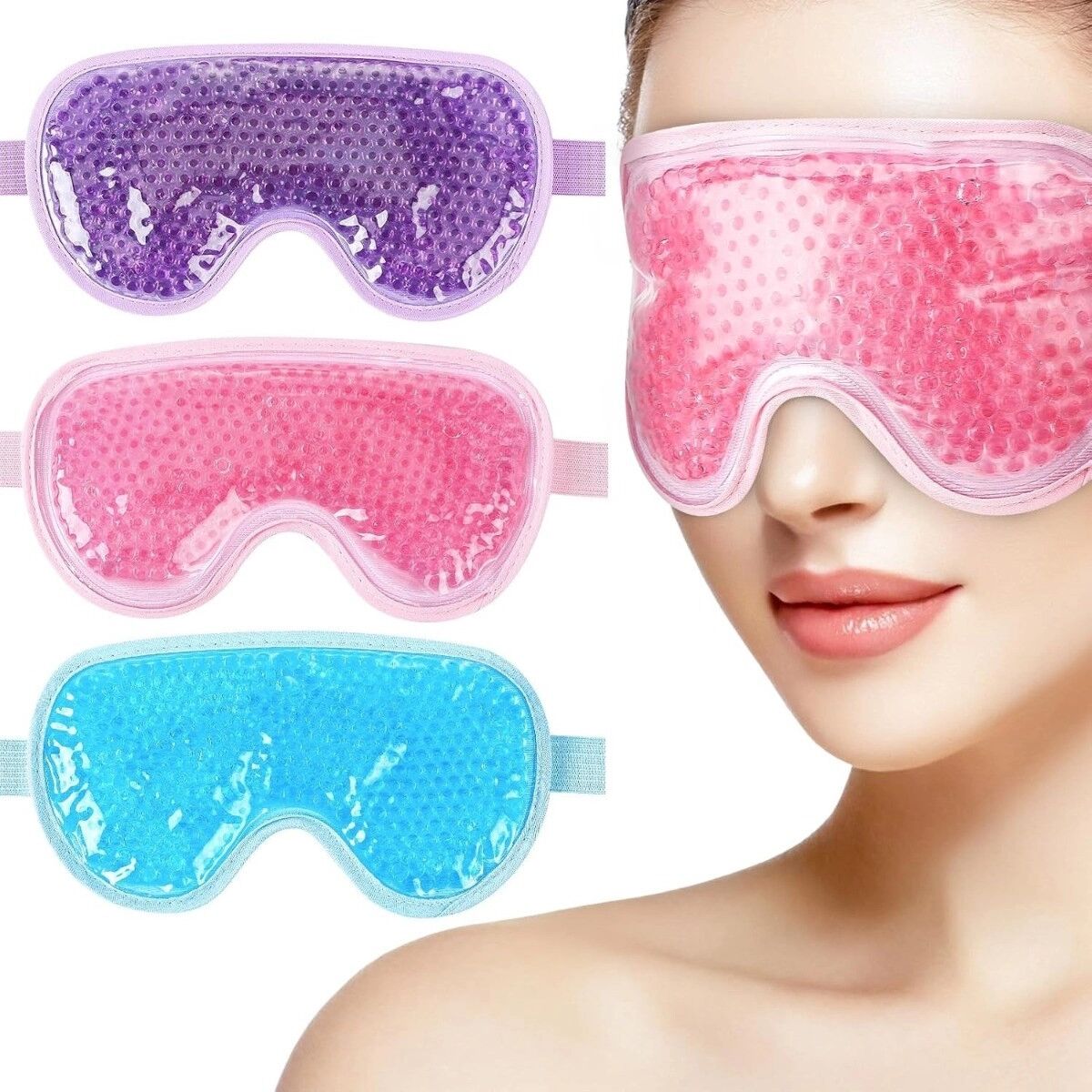 INF 3er-Pack Gel-Augenmaske – Heiß- und Kaltkompresse, mikrowellengeeignet, kühlend, gegen geschwollene Augen, Augenringe,