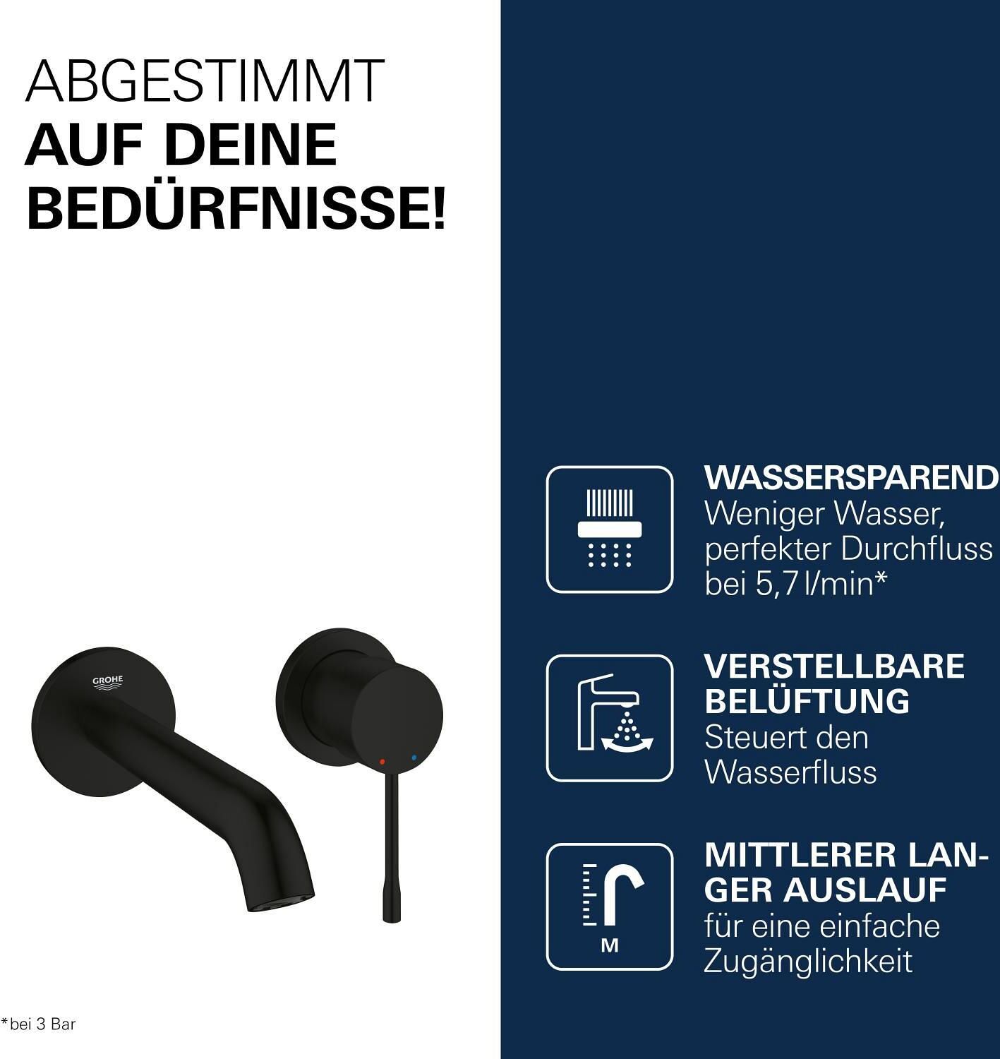 Grohe Essence New 2-Loch Waschtischbatterie mit kurzem Auslauf, Badarmaturen, 194082431, matt black