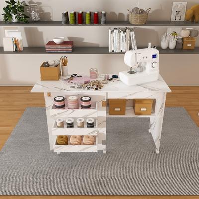 4-in-1 Folding Table with Lockable Wheels and Shelves for Small Space