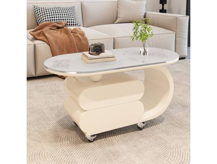VSLreoiFX Moderner Couchtisch mit Schubladen – Couchtisch aus Sinterstein mit Stauraum