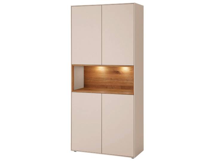 Dieter Knoll Vitrine, Sandfarben, Wildeiche, Holz, Holzwerkstoff, Wildeiche, massiv, teilmassiv, 4 Fächer, 90x200x39 cm, Beleuchtung, Esszimmer, Vitrinen, Vitrinenschränke