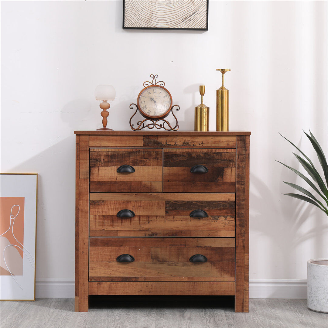 FurnitureHMD 79 cm W Chest of 4 Drawers Brown 81cm H X 79cm W X 35cm D