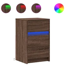 vidaXL Nachttisch mit LED-Leuchten Braun Eichen-Optik Holzwerkstoff