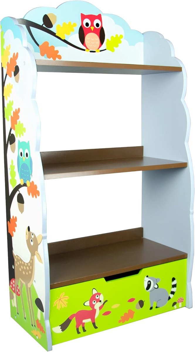Houten Kinder Boekenkast met Opbergruimte en Anti-Tip Beveiliging