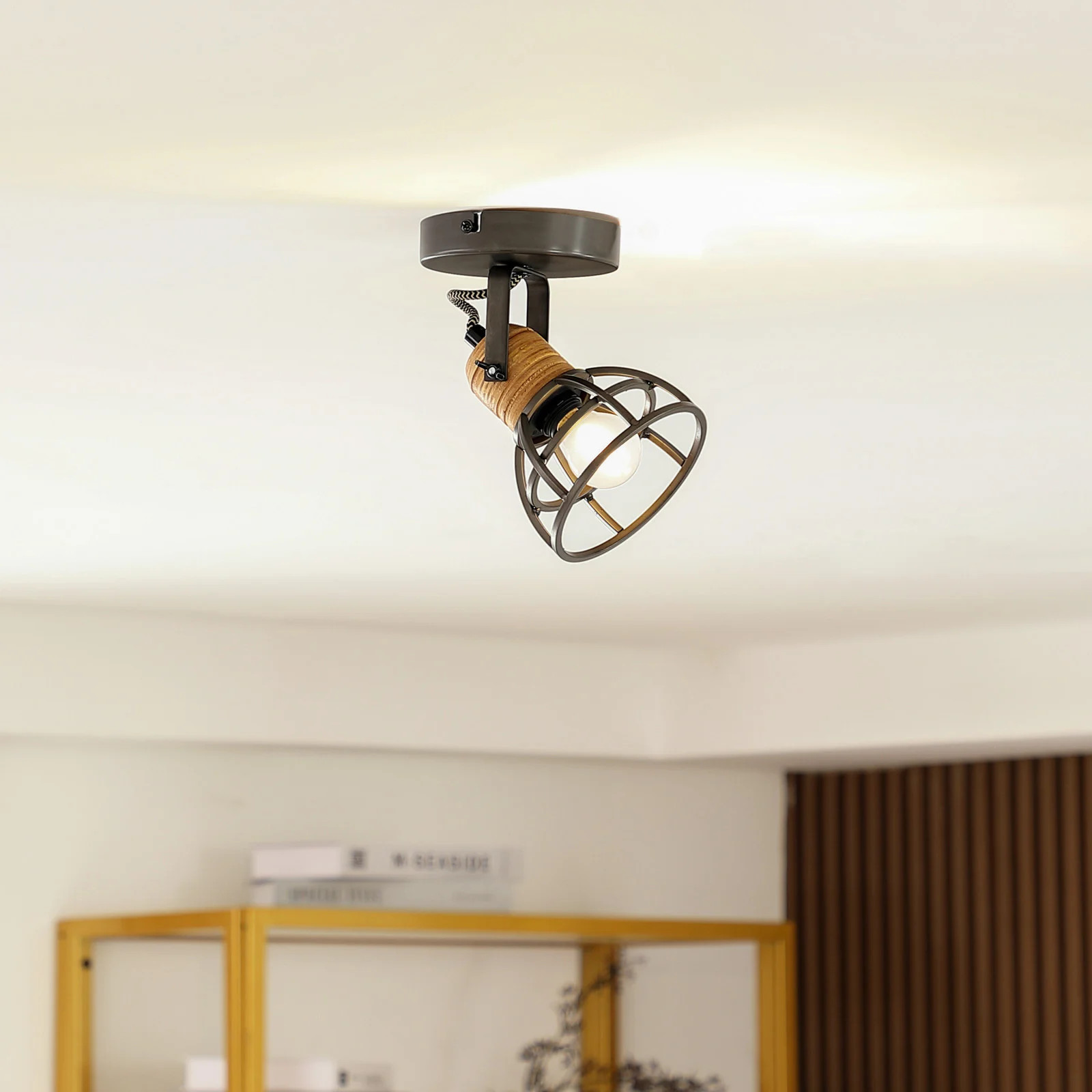 Lindby Arinthea Plafondlamp - Hout/Zwart - Metaal