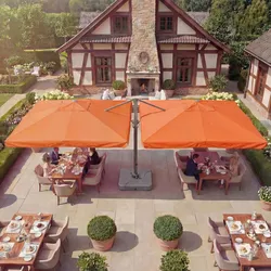 Gastronomie-Alu-Luxus-Doppel-Ampelschirm T44, Pergola-Markise-Effekt, 6,2x3m Polyester 50kg ~ terracotta + Ständer