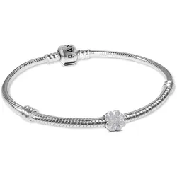 Pandora 21508 Damen-Armband Silber Geschenk-Set mit Mini Kleeblatt matt, 21 cm