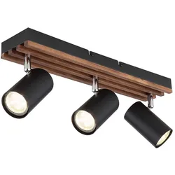 Deckenlampe Deckenleuchte Wohnzimmerleuchte Esszimmerlampe Schlafzimmerleuchte, Metall Holz schwarz braun, 3 Flammig GU10, L 41 cm