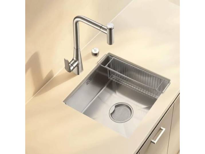 Einscheibige Vorbereitungsspüle aus Edelstahl mit ausziehbarem Wasserhahn Edelstahlspüle mit ausziehbarem Wasserhahn, kleine Unterbau-Küchenspüle(40/40cm/15.7/15.7in)