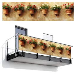 BALKON-SICHTSCHUTZ Blumentöpfe - Wand - Vintage Witterungsbeständig 300x75 cm