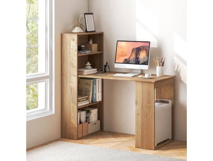 GIANTEX Bureau Informatique avec Bibliothèque à 6 Étagères Table d'Ordinateur Droite Poste de Travail Moderne 122x 56x