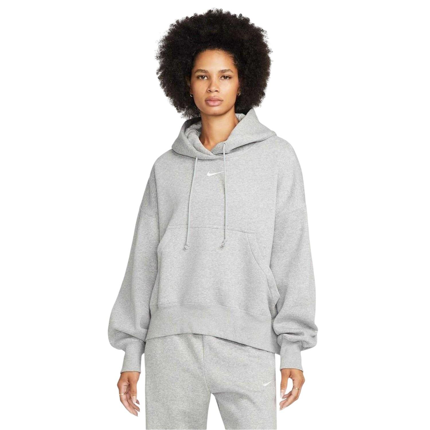 Nike - Kapuzenpullover für Damen, Zum Überziehen, Fleece, Übergroß (Grauheide/Weiß)