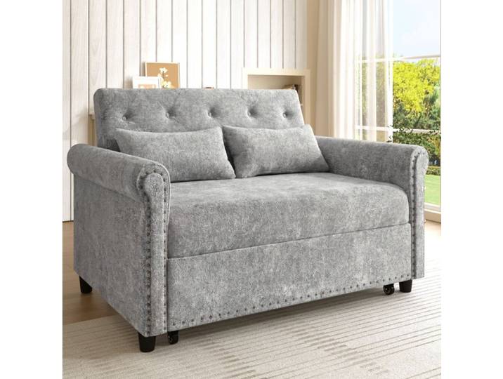 Canapé convertible 3-en-1 IVMEU 2 places dossier 3 positions chenille gris 2 coussins