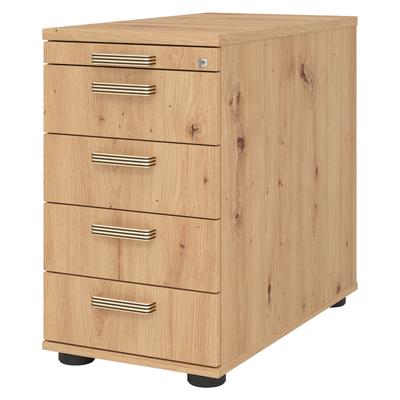 bümö Schreibtisch Schrank abschließbar, Schubladenschrank Holz in Asteiche, Container mit Schubladen - Schubladen Schrank Büro, Schreibtisch