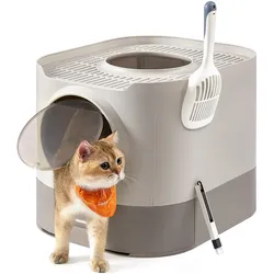 Songmics Katzentoilette XXL mit Deckel Haferflocken Kunststoff (Katzenklo geschlossen), Katzenklo
