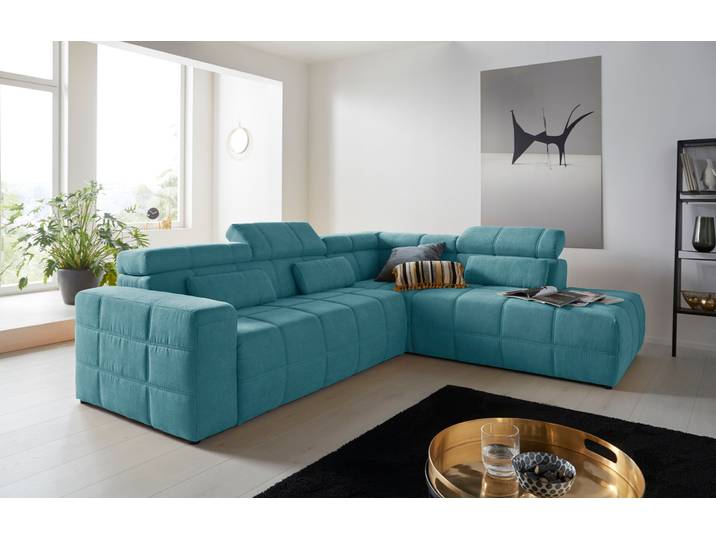 Ecksofa DOMO COLLECTION BRANDON bequem, Breite 275cm, L-Form, auch in Leder , blau (türkis), B:275cm H:80cm T:228cm, Sofas, Ecksofa, inklusive Kopfteilverstellung, wahlweise mit Sitztiefenverstellung
