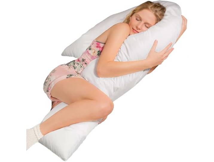 Traumreiter Seitenschläferkissen Visco J mit Bezug Weiß. Hybrid Kissen + 1cm Memory Foam. J Form Schwangerschaftskissen Gel Body Pillow Komfortkissen Erwachsene, Ergonomie Zertifiziert