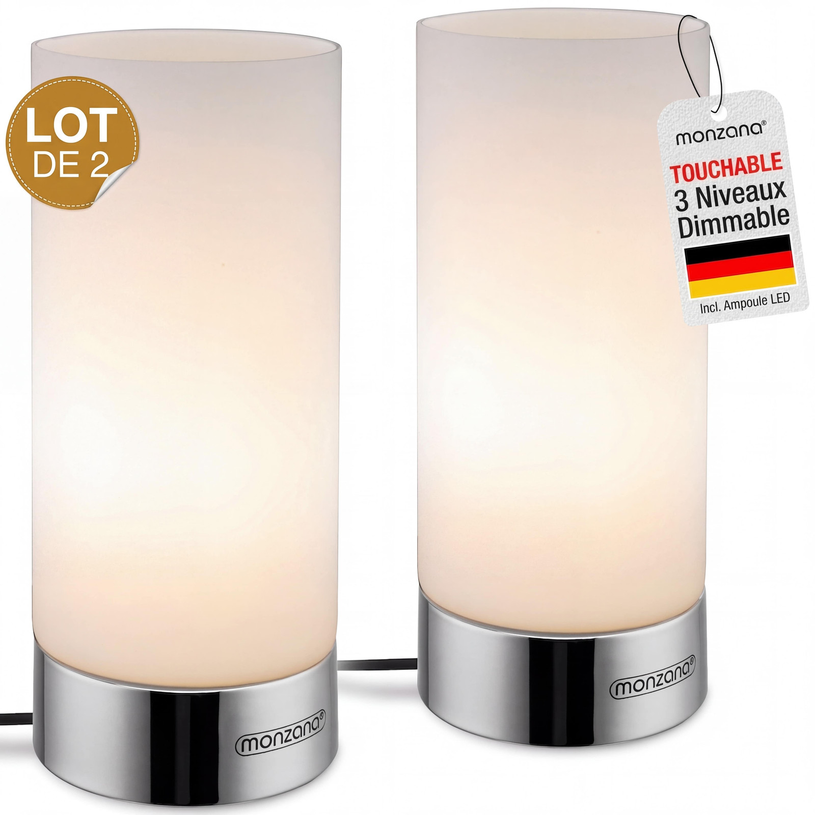 Monzana Set van 2 LED Nachtlampen met Touchdimmer en Glazen Kap