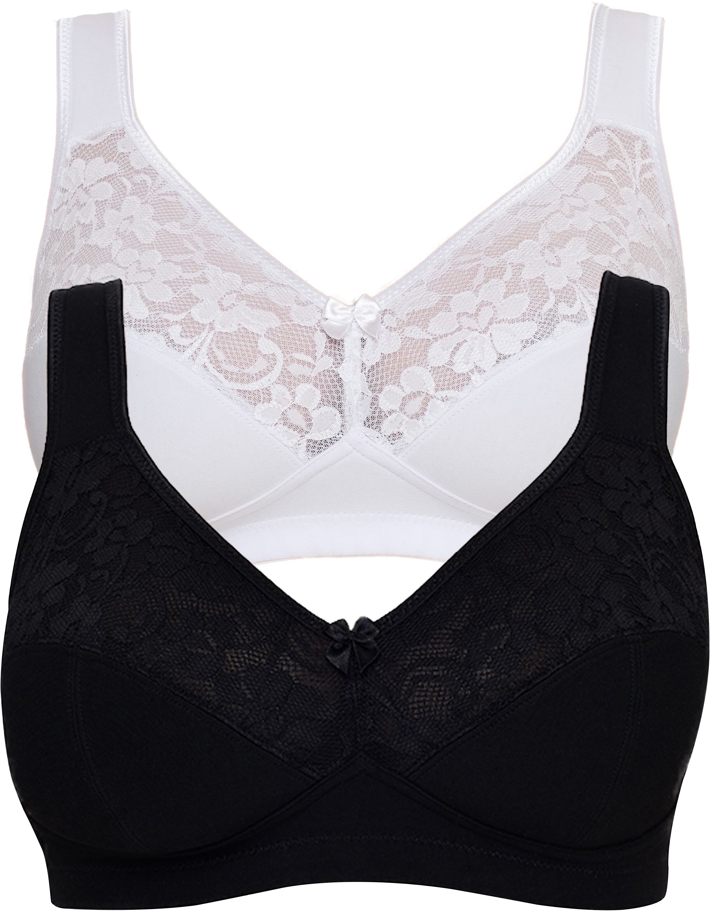 Susa "Basic" Spitze, genähte Cups, Baumwollmix, elastisch, BH-Set weiß, schwarz 80, Cup B