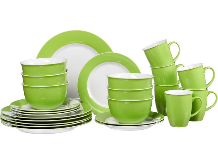 Kombiservice RITZENHOFF & BREKER Geschirr-Set, Service Doppio , grün (weiß, grün), 24 Stk., Porzellan, Geschirr-Sets, Kombiservice, in attraktiven Farbvarianten, 24 Teile, für 6 Personen