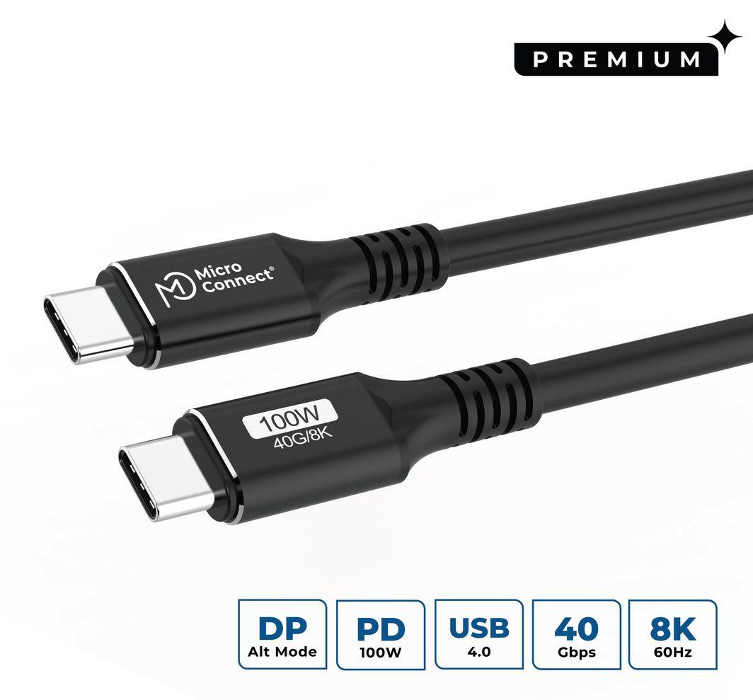 MicroConnect USB4 Gen 3x2 USB-C naar USB-C kabel, 1,5 meter, zwart