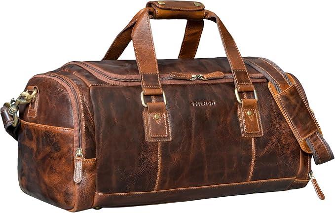 Salvador Robuster Weekender Herren Leder Reisetasche mit Schuhfach - Kleine Handgepäck Tasche 30L Sporttasche Echtleder Vintage Duffle Bag für Reise & Sport Farbe:Florida - braun