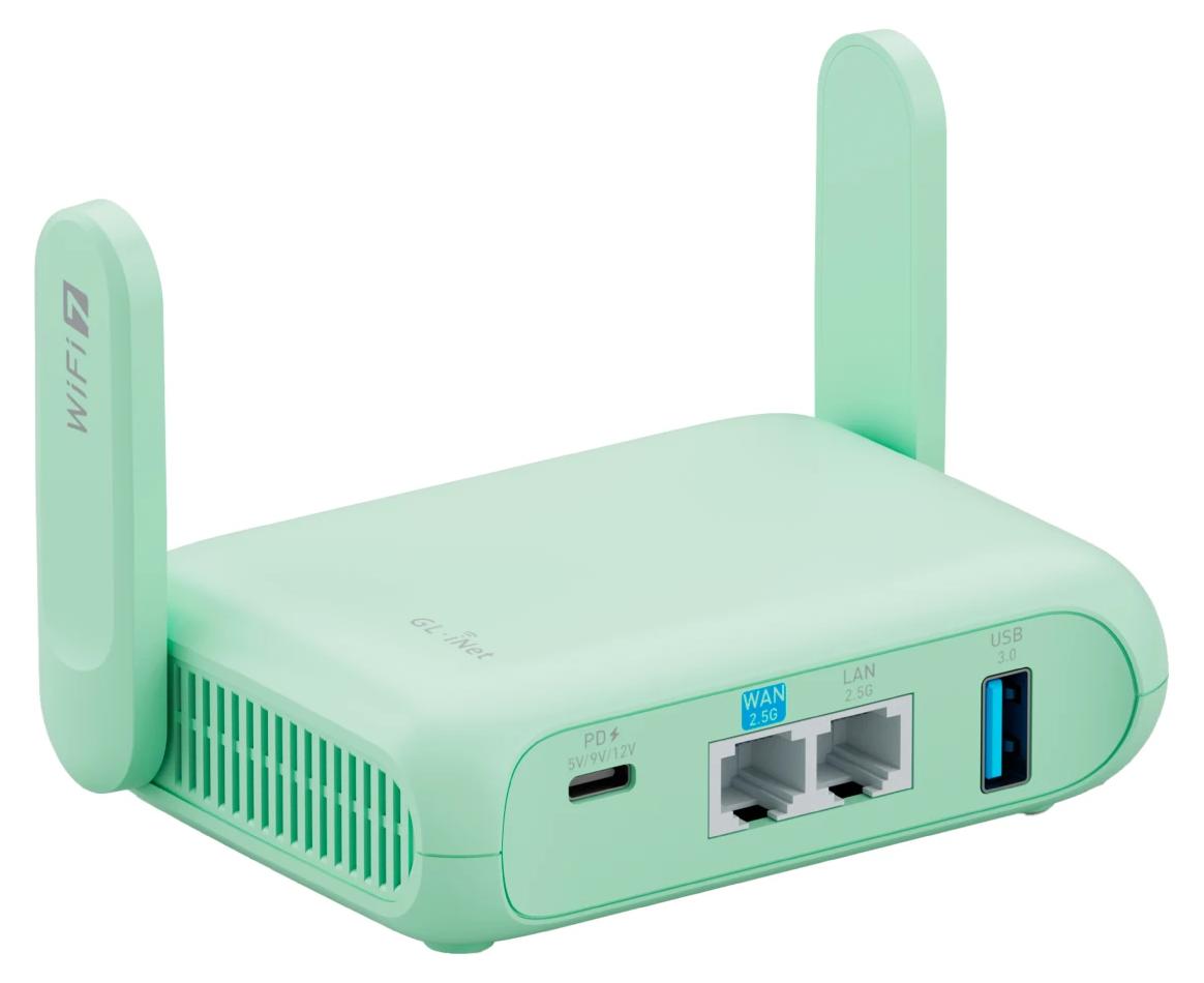 Mobiler Reiserouter - GL-MT3600BE Wi-Fi 7 - Dualband - Bis zu 3000 Mbit/s - 2 x 2,5-Gbit/s-Ethernet - USB 3.0 - WireGuard-VPN - OpenWrt