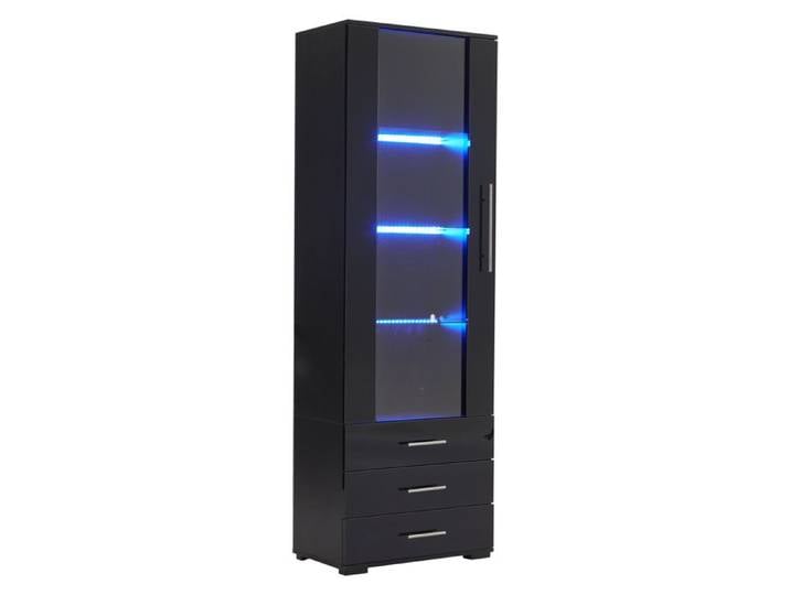 Vitrine 60x35x180 cm avec LED 3 tiroirs porte acrylique MDF noir façade brillante