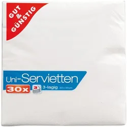 Gut & Günstig Servietten 3-lagig unifarben 30 Stück 33x33 cm weiß, 33x33 cm