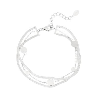Charm-Armband ADELIA´S "Armband Charmarmband mit zwei Kettenlagen und runden Plättchen", silber (silberfarben), Armbänder, Damen, yehwang_16, Edelstahl, Charm-Armband, trendig mit runden Plättchen