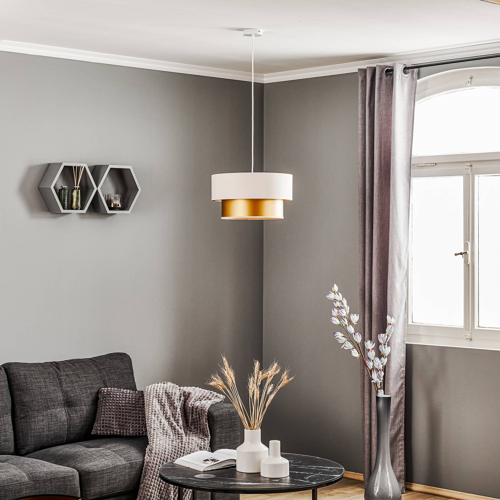 Hängelampe Dorina Maco Design, dimmbar, creme / amber, für Wohn- / Esszimmer, Kunststoff, Modern, Pendelleuchte