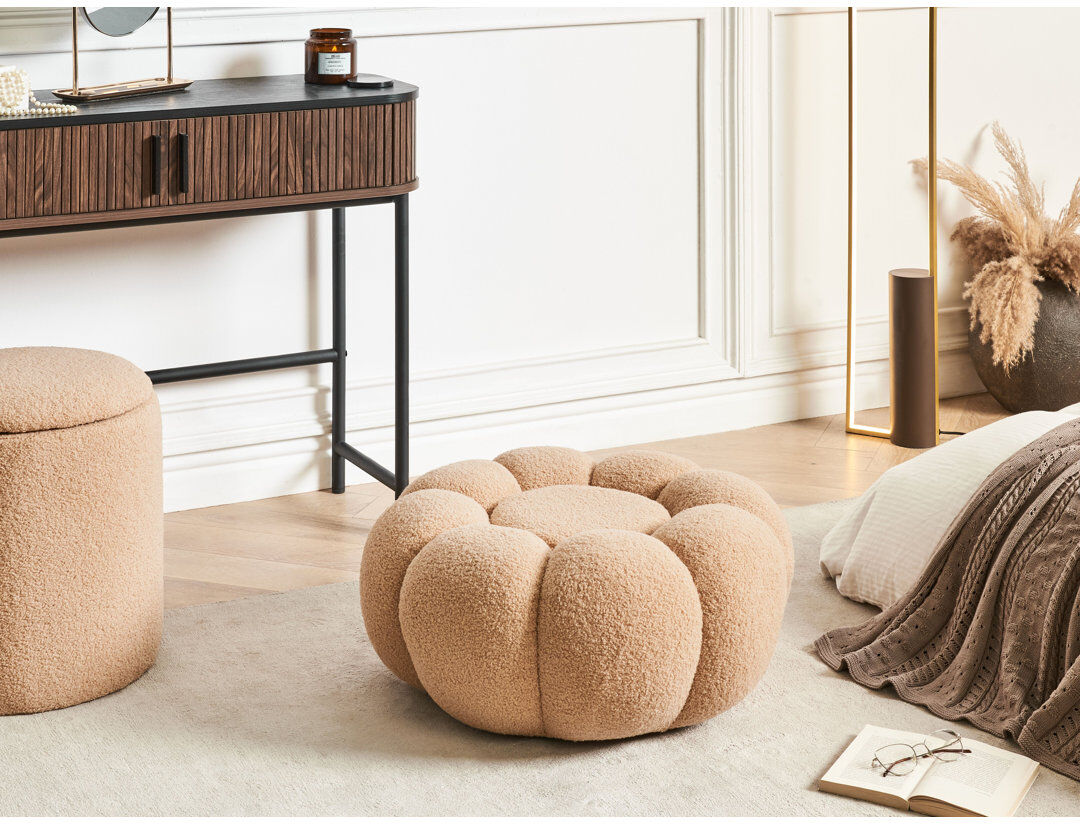 17 Stories BEAUFORT 60cm Wide Oval Solid Colour Pouffe Ottoman Brown 27cm H X 60cm W X 60cm D