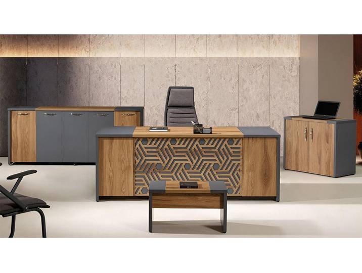 Xlmoebel Büromöbel-Set Büromöbel-Set in Braun mit geräumigem Schreibtisch aus Holz, (Büro Set 4tlg (Bürotisch + Couchtisch + Schrank + Kommode), Hergestellt in Europa