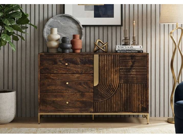 Sideboard 100x80cm 'Marvello' Mango braun & Metall goldfarbig