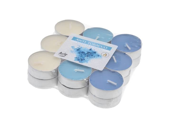 18er-Set Duft Teelichter Anti Tabak, Duftkerzen in Blau, Hellblau und Beige