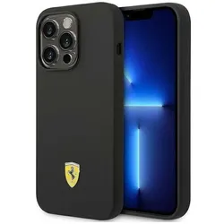 Ferrari FESSIHMP14LBK iPhone 14 Pro 6,1" czarny/black hardcase Silicone Metal Logo Magsafe (Apple iPhone 14 Pro), Smartphone Hülle, Schwarz