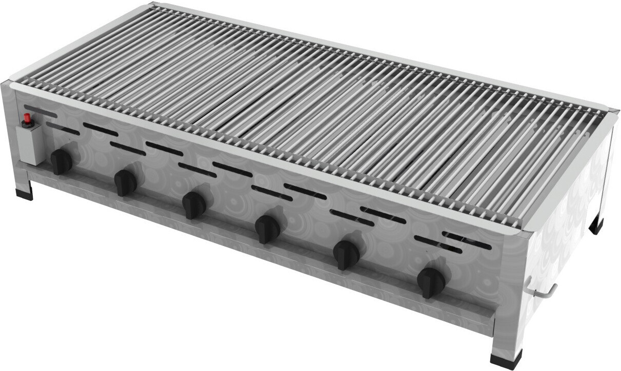 Gasgrill 6-flammig Edelstahl mit Piezozündung und thermischer Flammüberwachung für Gastronomie