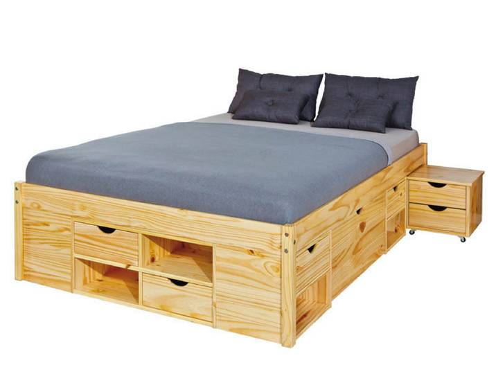 Stauraumbett CLAAS - natur - Kiefer Massivholz - 160x200 cm