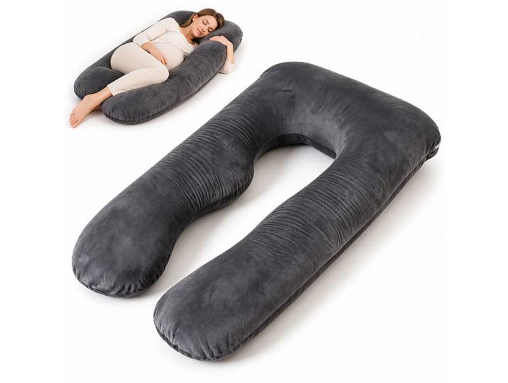 Relaxdays Schwangerschaftskissen Anthrazit U-Form Samtbezug, Textil, 70x140 cm, Heimtextilien, Wohntextilien, Kissen