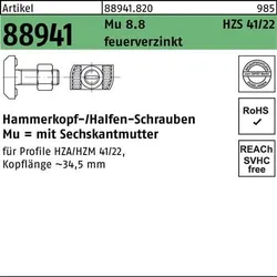 Hammerkopfschraube R 88941 HZS41/22 6ktmu. M12x50 Mu8.8 feuerverz. 100St. HALFEN