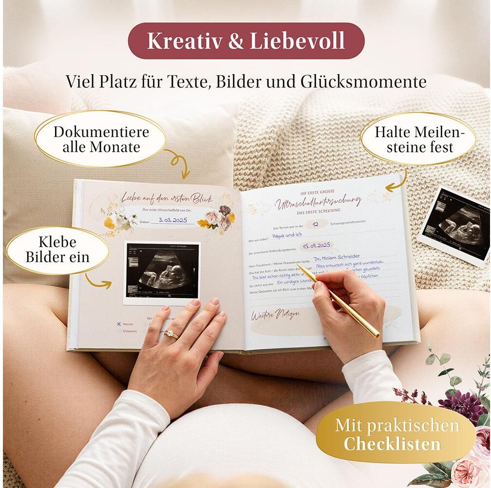 Tagebuch "Eulentaler Leinen", beige, Notizbücher, Tagebuch, Erinnerungsbuch für die Schwangerschaft beige Einheitsgröße