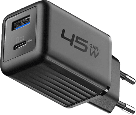 Cargador móvil - CellularLine Multipower Micro GaN+, 45W, Carga rápida, USB C, A, Universal, Negro