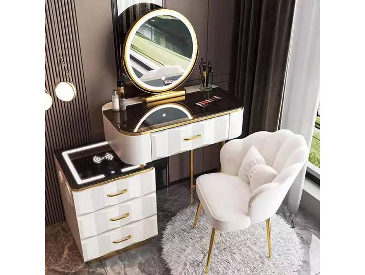 Commode intelligente multifonctionnelle, table de maquillage nordique de luxe avec charge sans fil, coiffeuse moderne et simple pour chambre à coucher