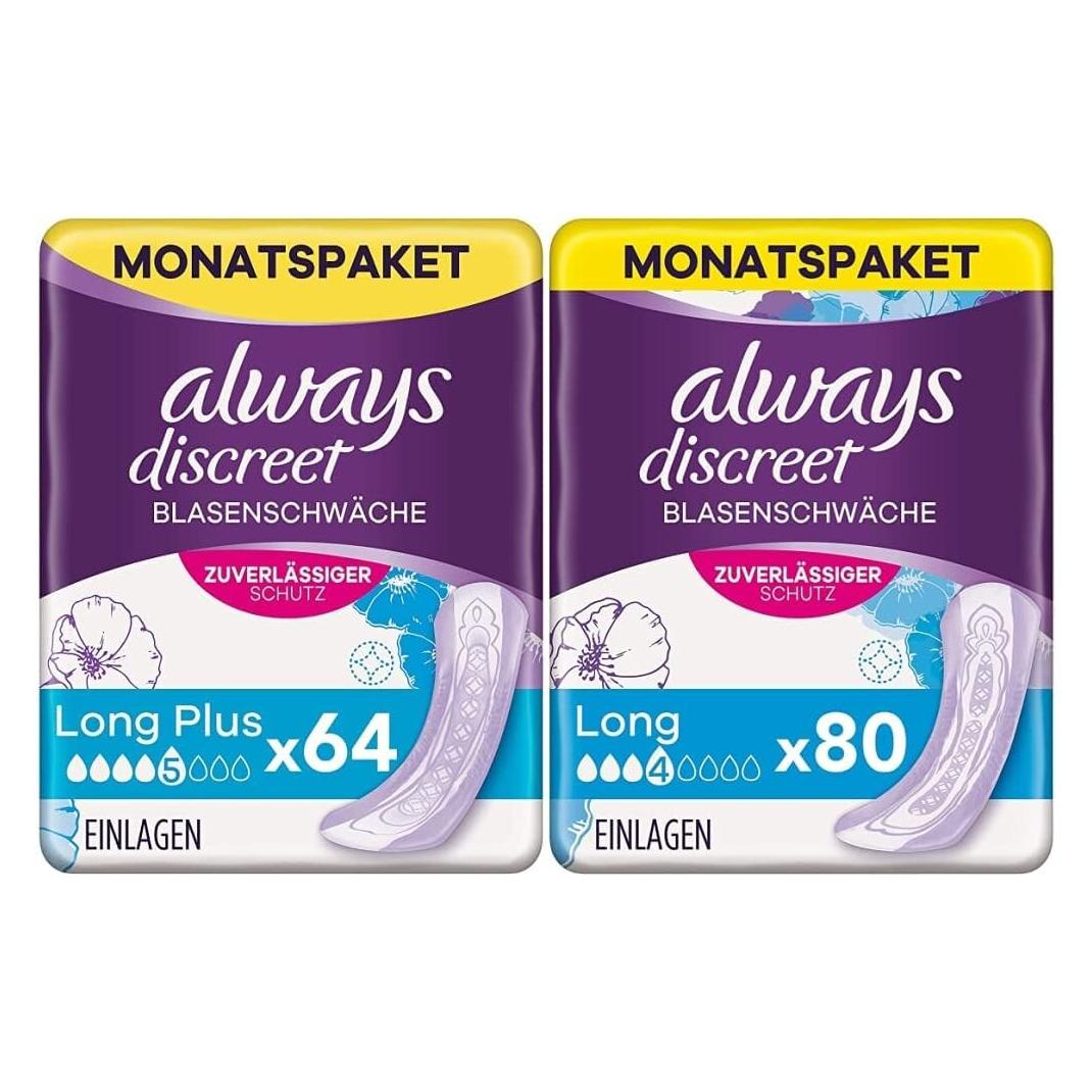 Always Discreet Inkontinenzeinlagen Long Plus, Monatspaket, 4 x 16 Stück & Discreet Inkontinenzeinl (289394)