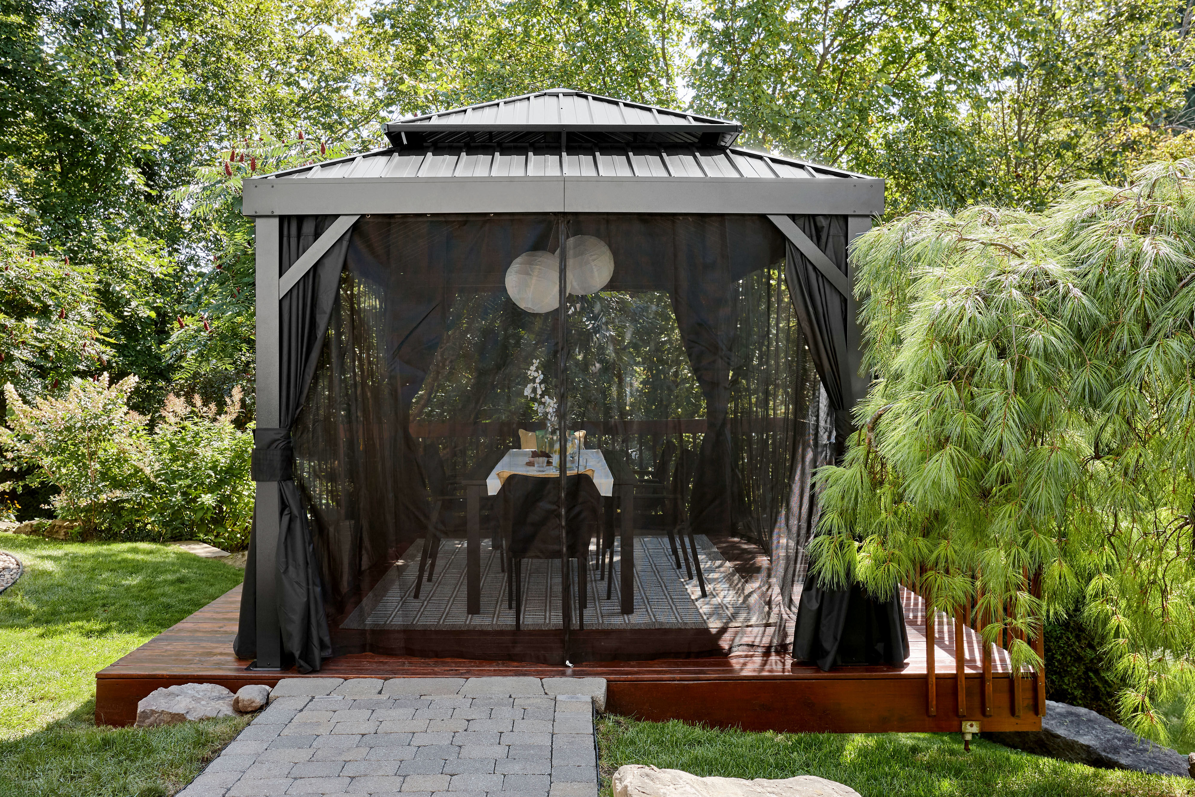 Pavillon SOJAG "London Schwarz", schwarz, B/H/T: 299,3cm x 310cm x 424,3cm, Pavillons, Pavillon, Massive Konstruktion aus Aluminium