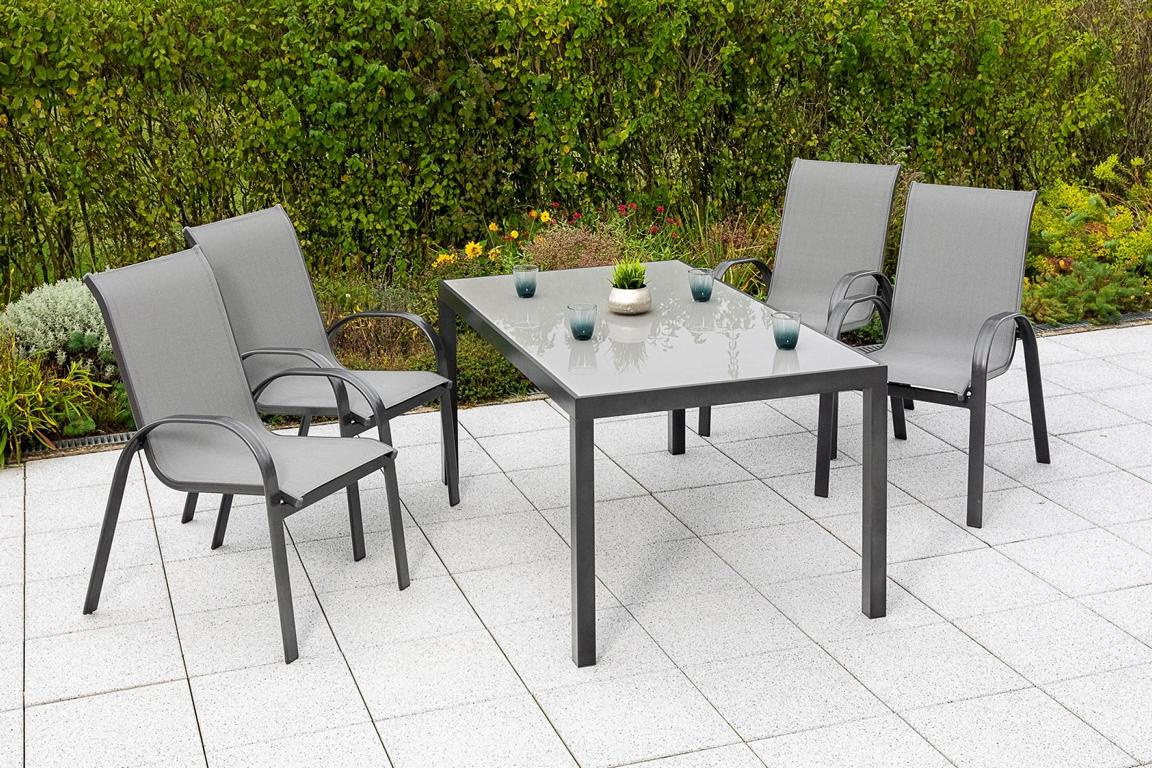 MERXXHANDELS Amalfi Set 5tlg 4 Sessel Tisch 150x90cm Alu/Textil 16909406