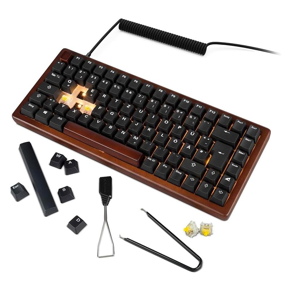 Sharkoon SKILLER SGK50 S3 Wood PBT (holz/schwarz, DE-Layout, Gateron G Pro 3.0 Yellow) (DE, Kabelgebunden) (4044951042708)