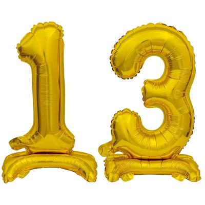 Stehender Folienballon Zahl 13 gold 38 cm 13. Geburtstag