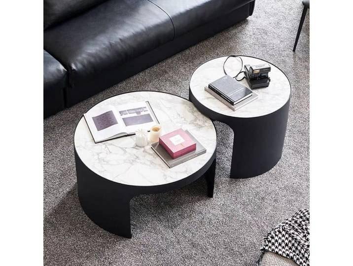 alesvelt Couchtisch edles Beistelltisch 2er Set Couchtisch mit weißer Marmor Optik 80cm (2er Set), einizgartiges Design