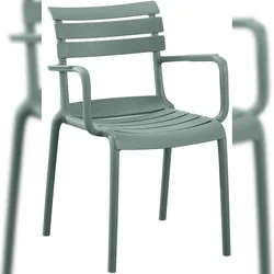 DELUKE Gartenstuhl KARL mit Armlehne 57x57x82cm, Kunststoff, Oliv Stapelstuhl Loungestuhl Garten Outdoor-Stuhl